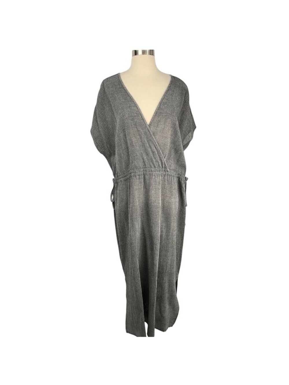 Loom.ist Kaftan Dress Womens One Size Gray Organic Cotton Wrap Maxi Side Tie